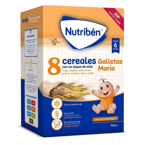 Nutribén Papilla 8 Cereales Con Un Toque De Miel Galletas María 600 gr