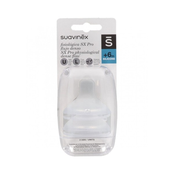 Suavinex Tetina Fisiológica Silicona Flujo L +6M 2uds