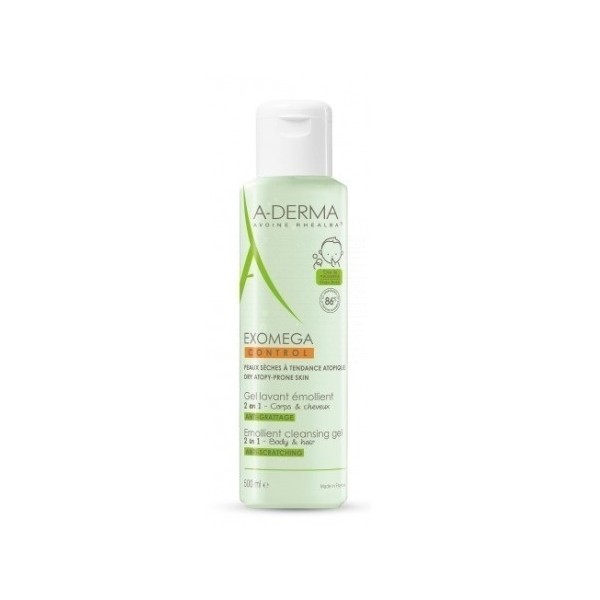 A-Derma Exomega Gel Limpiador Emoliente 2 en 1 Cuerpo y Cabello 500 ml